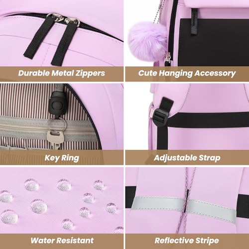 Image of WINDARS School Backpack for Teen Girls, Cute College Backpacks for Women Students Aesthetic Bookbag Large 15.6 Inch Laptop Bag Middle School Travel Back Pack (Black Purple)