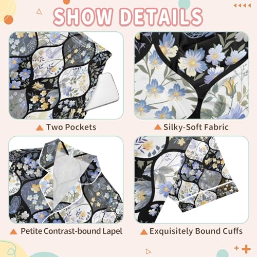 senya Flowers Butterflies Satin Summer Pajama Sets Silk Short Sleeve Button Down Sleepwear3