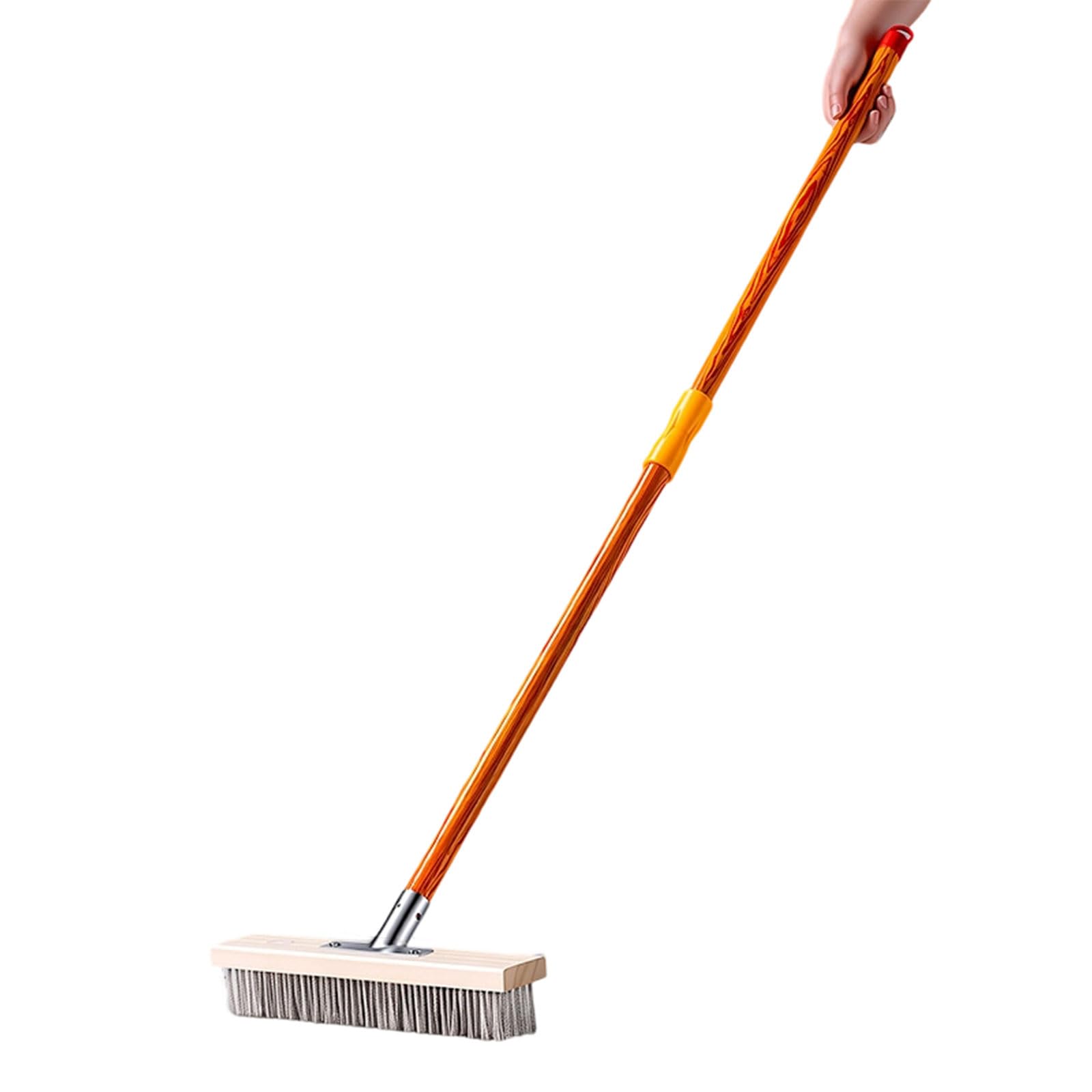 Oxxggkao Deck Scrub Brush Ground Scrubber Wood Handle and Aggressive Wire Bristles for Concrete, Grout, Garage, Patio Stain Removal Scrub Brush