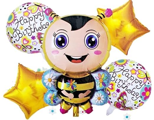 Party Port 30 Inch Honey Bee/Bumble Bee Theme Foil Balloon Set For Birthday, Baby Shower, Wedding Party Decoration(Pack of 5)