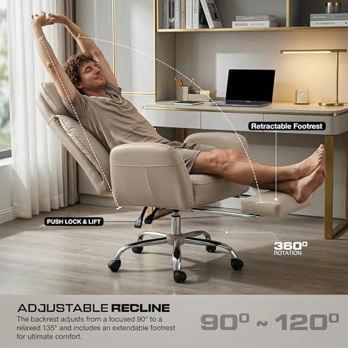 Image of DROGO Emperium Pro Ergonomic Office Chair for Work from Home 400LBS | Computer Chair for Study with High Back,Cushion Seat,Armrest, Head & Lumbar Support | Gaming Chair with Footrest & Recline(Beige)