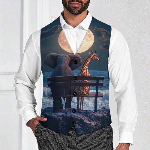 Animal Elephant Giraffe Men's Suit Vests Business Formal Dress Vest V-Neck Waistcoat for Wedding Casual2