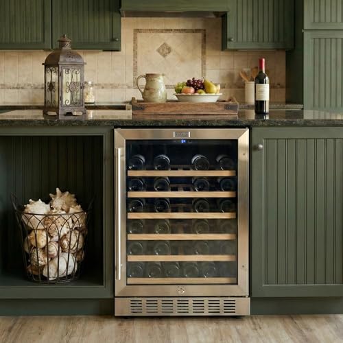 Image of Empava 24 inch Wine Cooler Refrigerator Under Counter with Glass Door, Freestanding Fridge with LED Light, Touch Control, 46 Bottles Capacity
