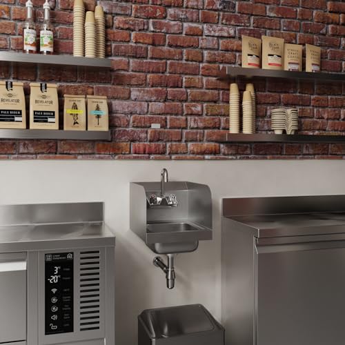 Image of AmGood Stainless Steel Wall Mount Hand Sink with Faucet and Sidesplash 12 inch x 16 inch | NSF Commercial Hand Washing Basin For Restaurant, Kitchen and Home | Bowl Size: 9 inch x 9 inch