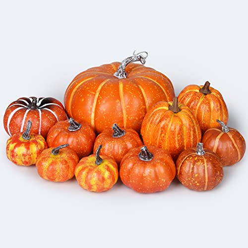 Lvydec Artificial Pumpkins Set Harvest Decoration, 12pcs Assorted Size Orange Pumpkins Realistic Pumpkins for Halloween Thanksgiving Autumn Festive Party Supplies Lvydec Artificial Pumpkins Set Harvest Decoration, 12pcs Assorted Size Orange Pumpkins Realistic Pumpkins for Halloween Thanksgiving Autumn Festive Party Supplies