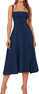 Floral Midi Corset Dress Wedding Guest Flowy Slit Lace Up Dresses for Women Tea Party A Line Casual Sundress