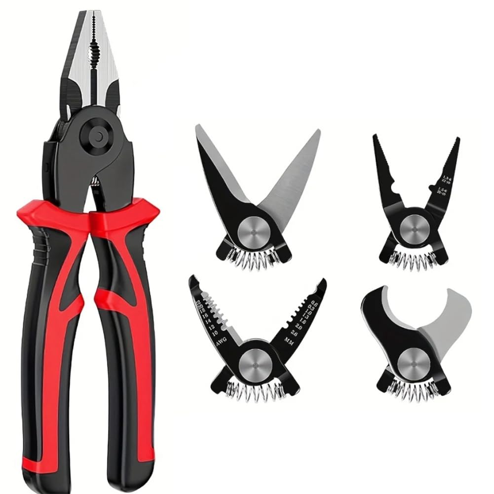 Littimoon Wire Stripping Pliers 5 in 1 Multifunctional Steel Wire Plier Set Interchangeable Heads Tool Special for Electricians