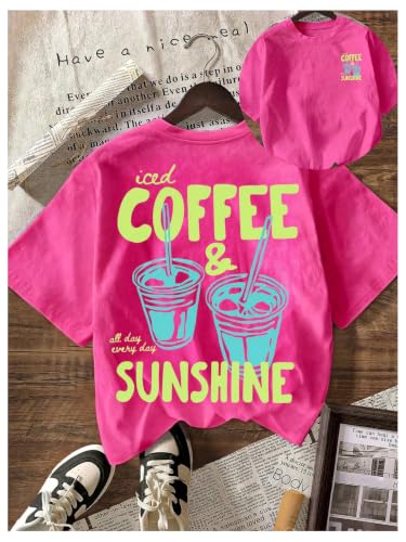 Image of RoseSeek Women's Graphic Letter Tee Crew Neck Drop Shoulder Trendy Summer T Shirt Short Sleeve Vintage Car Print Top