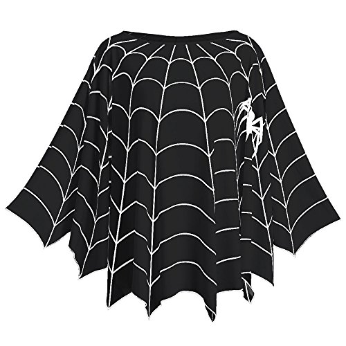 CHARMMA Womens Halloween Costumes Spider Web Poncho Shawl Cape Rave Party Cosplay Tops Blouse Black