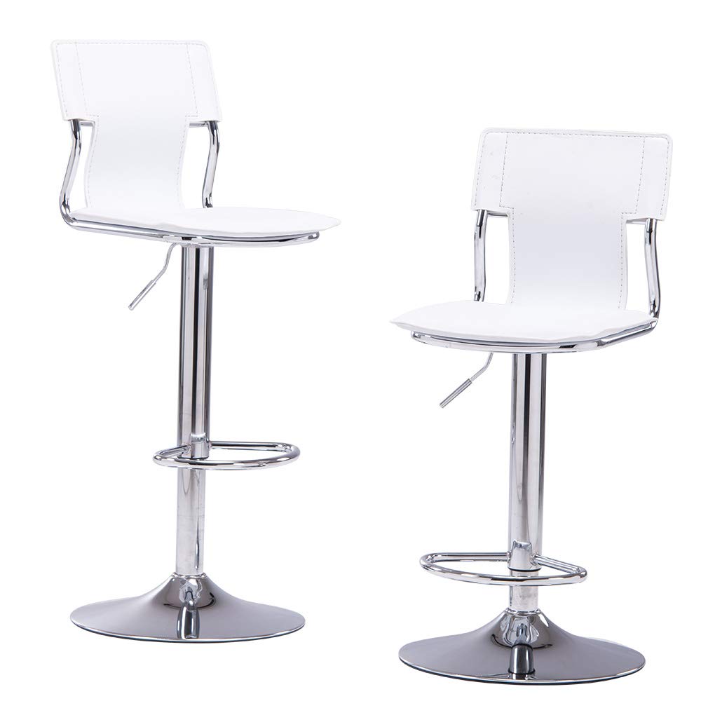 Sidanli White Adjustable Swivel Counter Bar Stool Chairs with Back (Set