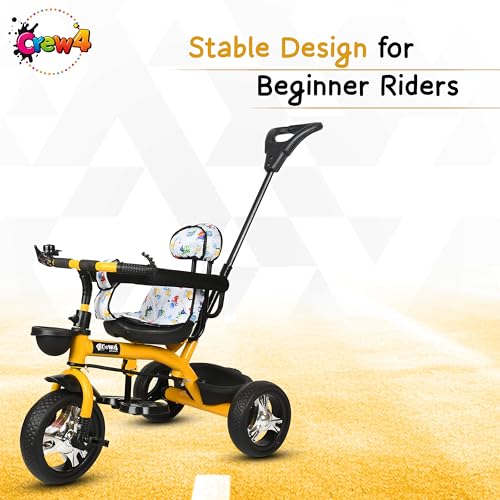 Image of Tricycle 1 Years to 5 Years with Removable Safety Guard and Parental Control Back Side Push Handle with Rubber Tyre for Kid's CR07 (Yellow 2)