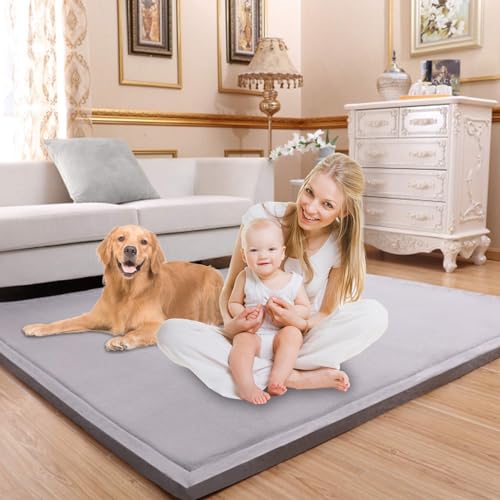 Baby Play Mat Nursery Rug, Memory Foam Area Rugs for Floor with Non-Slip Backing, Milk Velvet Playmate for Babies, Infant,Toddler, Kids Crawling Mat Yoga Mat Exercise Pads Carpet(79" X 59", Gray)