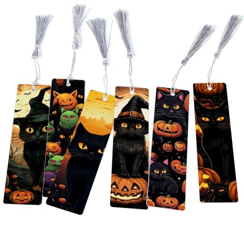 Marque-page chat noir Halloween avec pompon lot de 6 pour lecteur