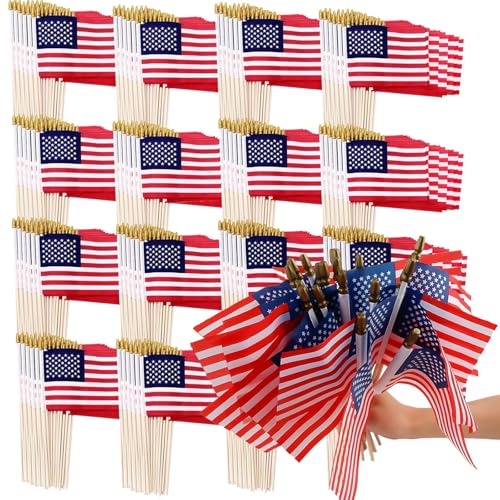 500 Pack Small American Flags on Stick, 4x6 Inches Handheld