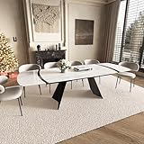 Extendable Dining Table with Leaf, 65'-95' Rectangular Sintered Stone, Marble-Look Top, Seats 6-12, Metal Base, Easy-Clean, Heat & Scratch Resistant, Dining Room/Kitchen Table for Family Gatherings