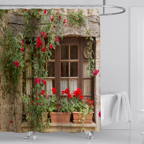 mefound 3D Garden Shower Curtain Backdrop Outdoor Bathroom Decoration Waterproof Mould Proof & Mildew Resistant Shower Curtain with 12 hooks,180x180cm(72x72Inch)