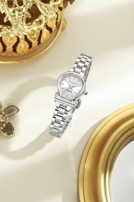 Image of Giordano Analog Quartz Watch for Women with Oval Dial, Water Drop Shaped Case, Blue Crown, Stainless Steel Strap - GZ-60155