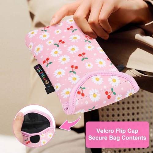 Image of POVESTE Neoprene Cell Phone Sleeve Pouch Case Bag with Crossbody Strap Lanyard for Women, Flap Closure Secure Cell Phone Bag with Pocket for Cards, Cash. (Cherry&Daisy)