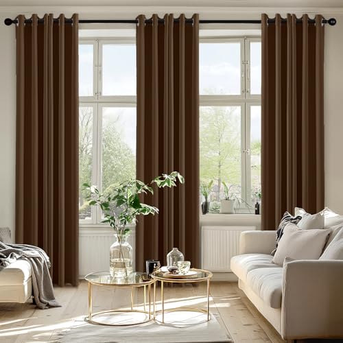 Image of MIULEE Blackout Curtains for Bedroom Living Room 2 Panels, Thermal Insulated Room Darkening Drapes Grommet Noise Reducing Light Blocking Window Treatments 72 Inches Long 40x72 Inch Brown