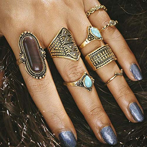Campsis 8Pcs Gold Turquoise Ring Sets Joint Knuckle Rings Flower Mid Ring For Women And Girls #TOP2