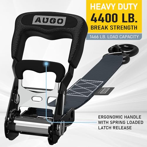 Image of AUGO Heavy Duty Ratchet Straps & Soft Loops - Pack of 4 Extra Strong 1.5 inch by 10' Ratchet Straps w /S-Hook Safety Latches & 4 Soft Loop Tie Downs - 4400Lb Break Strength for Motorcycles, ATVs, Etc.