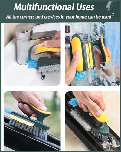 Image of WKY Scrub Brush for Cleaning, Bathroom Cleaning Brushes with Squeegee, Stiff Bristles Deep Cleaning Brush, V-Shape Cleaner Brush for Kitchen Tub Sink Floor (2 Pack)