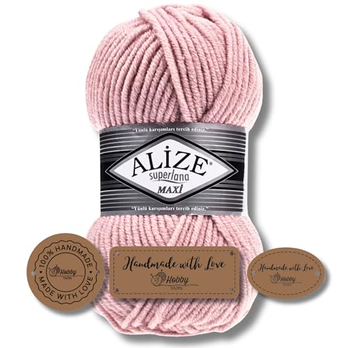 Hobby YARN 3x Etikettenlabel mit Alize Superlana Maxi Wolle Premium 1x100g als Set, Yarn, Garn, Strickgarn, Einfarbig, Baby zum Häkeln Stricken Kleidung Schals (161)
