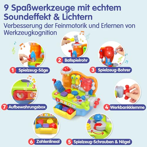 HOLA Werkbank Kinder Spielzeug ab 1 Jahr mit Licht & Musik Formsortierer – Ansicht 3