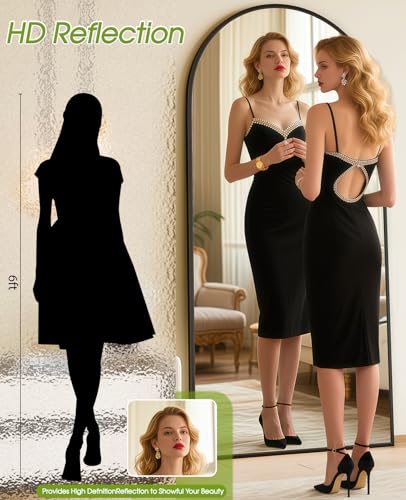 Image of 71 inchx32 inch Floor Mirror Full Length, Arched Full Length Mirror with Stand, Large Full Body Mirrors for Bedroom Living Room or Cloakroom Black