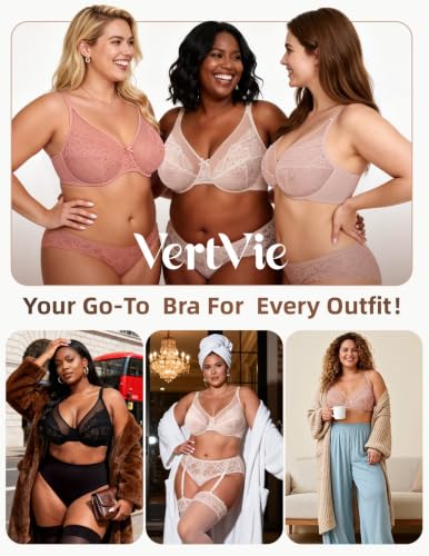 Image of Vertvie Minimizer Bra for Women Underwire Full Coverage | Supportive for Heavy Breasts, Unlined Soft Lace, Lightweight, Comfortable, Adjustable, Flattering for Plus Size Everyday Wear