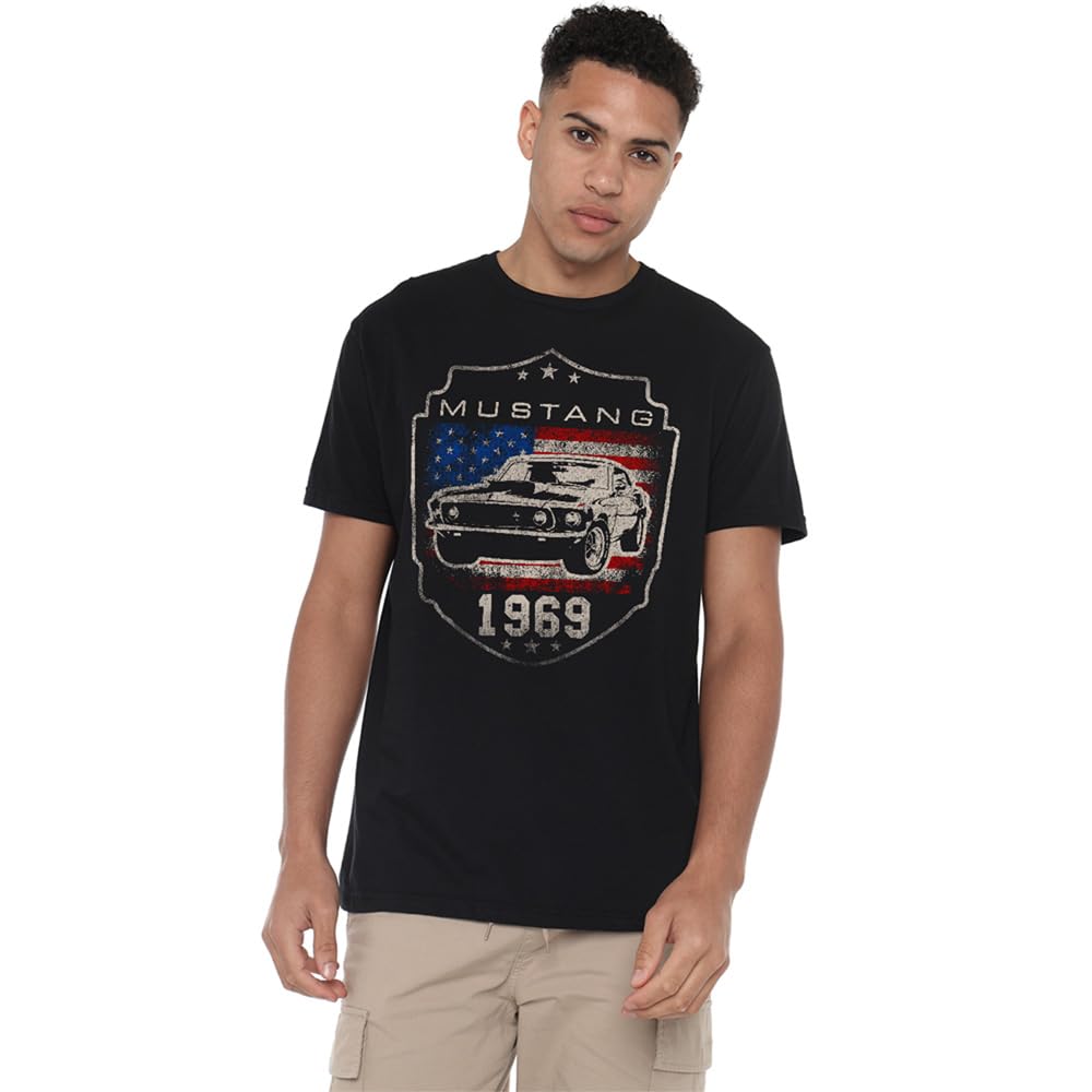 Ford Mustang 1969 Flag Unisex T Shirt, Black, X-Large
