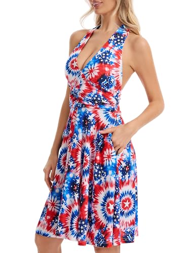 Image of Women's Summer Sundress- 2025 Sexy Halter Sleeveless Spring Boho Elastic Waist Ruffle Mini Dress