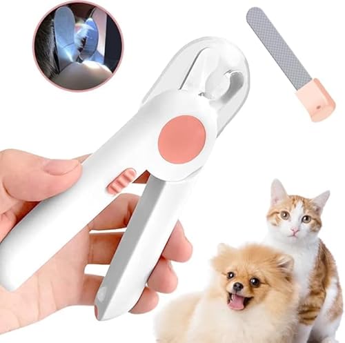 Caseeto ペット用爪切り 猫用ネイルトリマー LEDライトつき 犬の爪切り 簡単操作 初心者にも簡単 小型 コンパクト 持ち運びやすい 小型犬 猫 うさぎ など小動物に対応 ステンレス製 ニッパータイプ ネイルケア 爪切り 犬