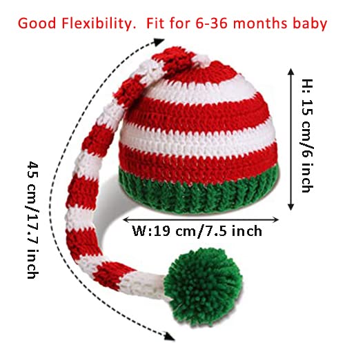2 Pieces Baby Christmas Elf Knitted Hat Pom-pom Caps Crochet Beanie Thanksgiving Santa Gifts (6 to 36 Months Toddler)3