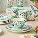 Flora 16-Piece Dinnerware Set, Service for 4 – Includes Dinner Plates, Dessert Plates, Pedestal Mugs, and Pedestal Ice Cream Bowls with Vibrant Nature-Inspired Floral Designs