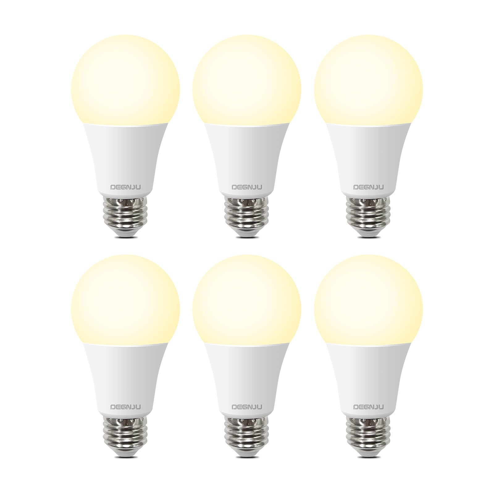 DEGNJU A19 LED Light Bulbs 100W Equivalent 2700K Soft White 6-Pack