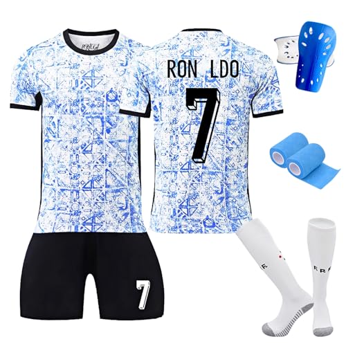 ZSJMY Conjunto de camiseta de fútbol para niños, camiseta de entrenamiento de fútbol, camiseta de fútbol de secado rápido, transpirable, con espinilleras, c, 122-130