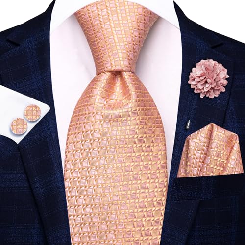Image of Hi-Tie Mens Paisley Floral Striped Ties Set Silk Necktie and Lapel Pin for Men Pocket Square Cufflinks Set Business Wedding
