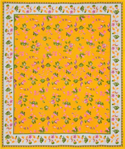 Image of JAIPUR PRINTS 100% Cotton Rajasthani Jaipuri Traditional Floral Queen Size Double Bedsheet with 2 Pillow Covers - Multicolor, 180-200 tc