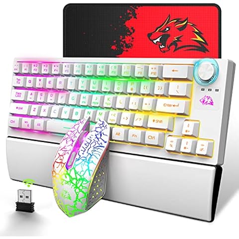 Wireless Gaming Keyboard Mouse Combo Wrist Rest, 4000mAh Rechargeable Battery, 12-Cell RGB Mechanical Feel Anti-Ghosting Keyboard and RGB Wireless Gaming Mouse for PC, PS4, Office Typists (White) Cover