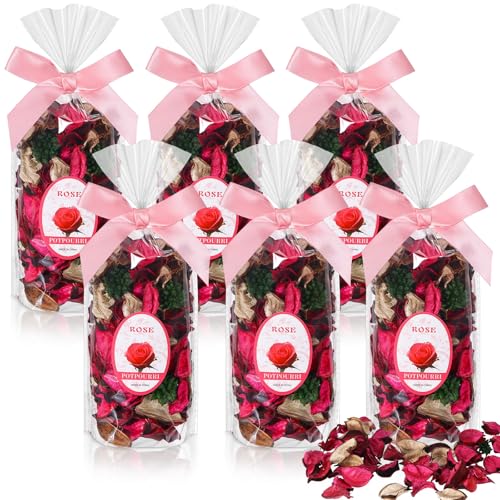Nuanchu 6 Pcs Potpourri Bags Rose Red Potpourri Bowl Filler Rose Scented Dried Flowers Petals Cinnamon Scented Holiday Decorative Vase Fillers Home Perfume Sachet