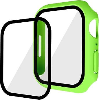 2 in 1 Design Hard PC Case with Tempered Glass Screen Protector for Apple Watch 7/8/9,Ultra-Thin Scratch Resistant Smartwatch Cover for iWatch 45mm Accessories - Green