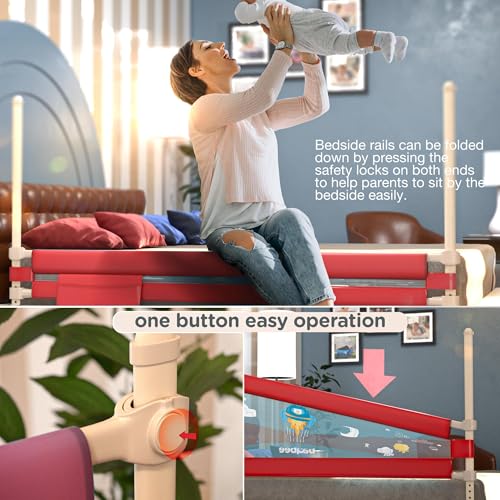 Image of BAYBEE Bed Rail Guard for Baby Safety | Bed Side Protector for Baby with 7 Level Height Adjustable & Portable Bed Railing for Babies Safety Guard for Kids (5Ft, 1 Side, Red)