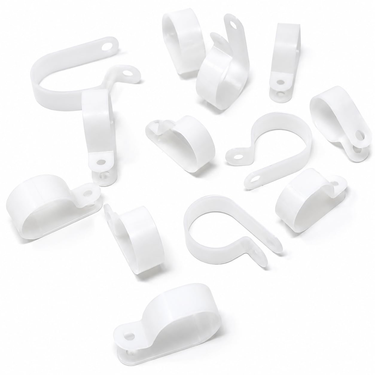 100pcs. P-Clips Plastic Nylon for Hose, Pipe, Cable, Wire, Tubing Wall Clamp Mount (White, 19.4mm)