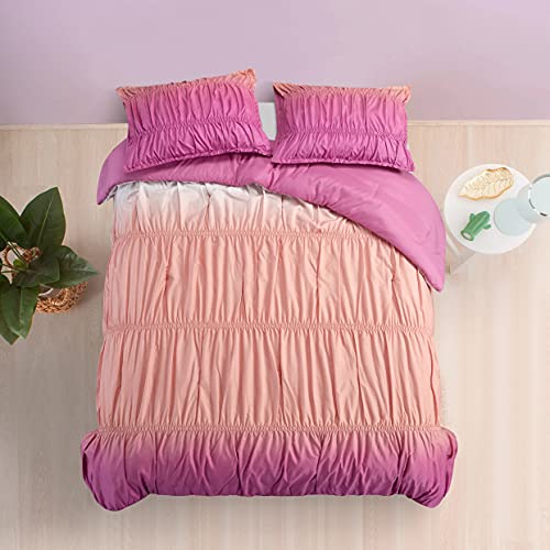 Image of Heritage Kids Warm Ombre Ruched 2 Piece Comforter Set, Twin, Pink and Peach