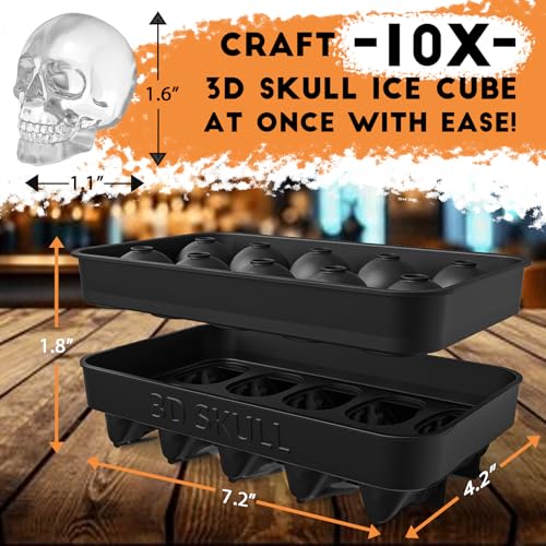 Image of LUSHYUM Ice Cube Mold Tray 3D Skull Mold, 2Pack BPA-Free Skeleton Head Maker Mold, Flexible & Easy Release Skull Molds for Baking Whiskey Cocktail Chocolate Resin, Ideal Gift for Halloween Party