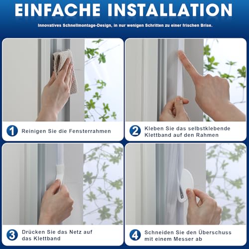 YANGTE Fliegengitter für Fenster-150 x 180 cm Weiß Insektenschutz Fenster mit Gesteigerte höherer Klebkraft Klettband, Fliegengitter Fenster ohne Bohren, Fliegennetz & Mückennetz für Fenster
