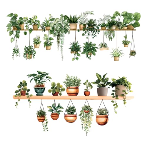 Zimoer 2 Pieces Wall Stickers, Green Plants Walls, Beautiful Decorative Wall Stickers, Trendy Wall Decoration for Living Room, Bedroom or Kitchen