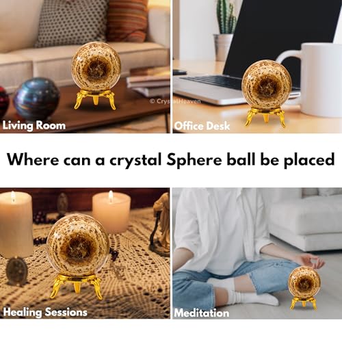 Image of Certified Aragonite Crystal Ball for Meditation - Premium Crystal Vastu Items for Home and Feng Shui Items for Good Luck - Ideal for Pooja Supplies and Spiritual Practices (1.5 inch Inch)