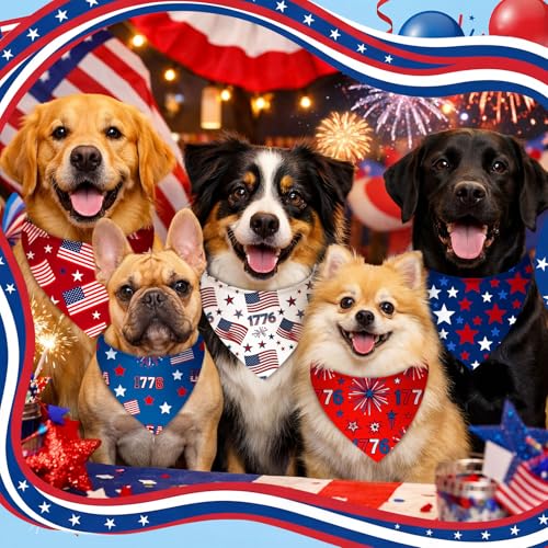 Image of Abbylike 50 Pcs Patriotic Dog Bandanas Bulk 4th of July Bandanas for Dogs Star Triangle Kerchief Bib Scarf Set for Pet Independence Day 250th Anniversary Party Costume, 25 Styles(31.5 x 21.7 x 21.7)